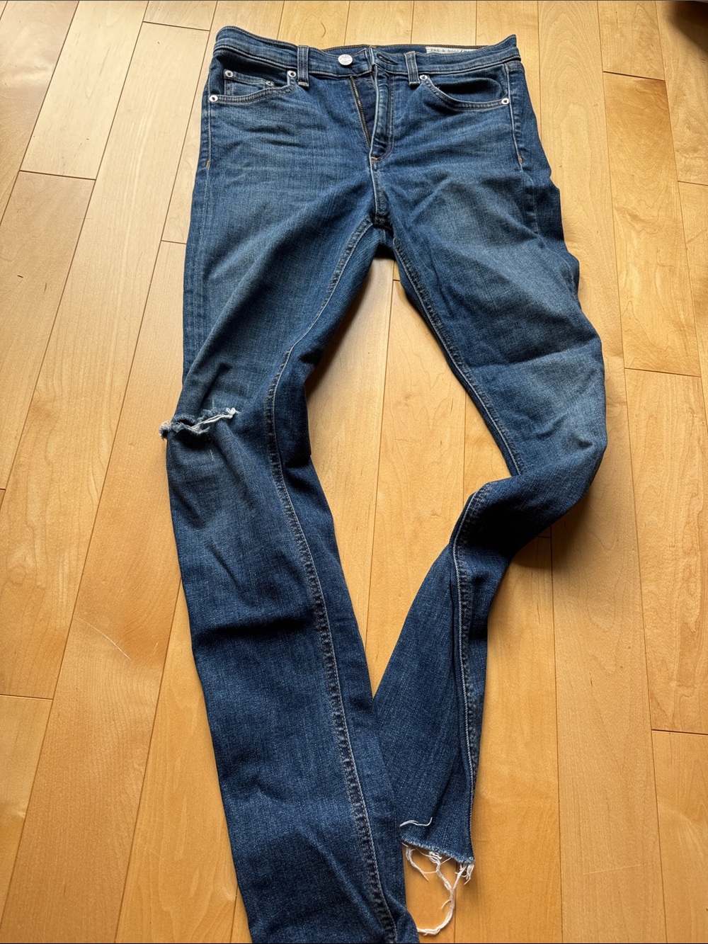 rag & bone Dark Indigo Skinny Jeans with Knee Rip